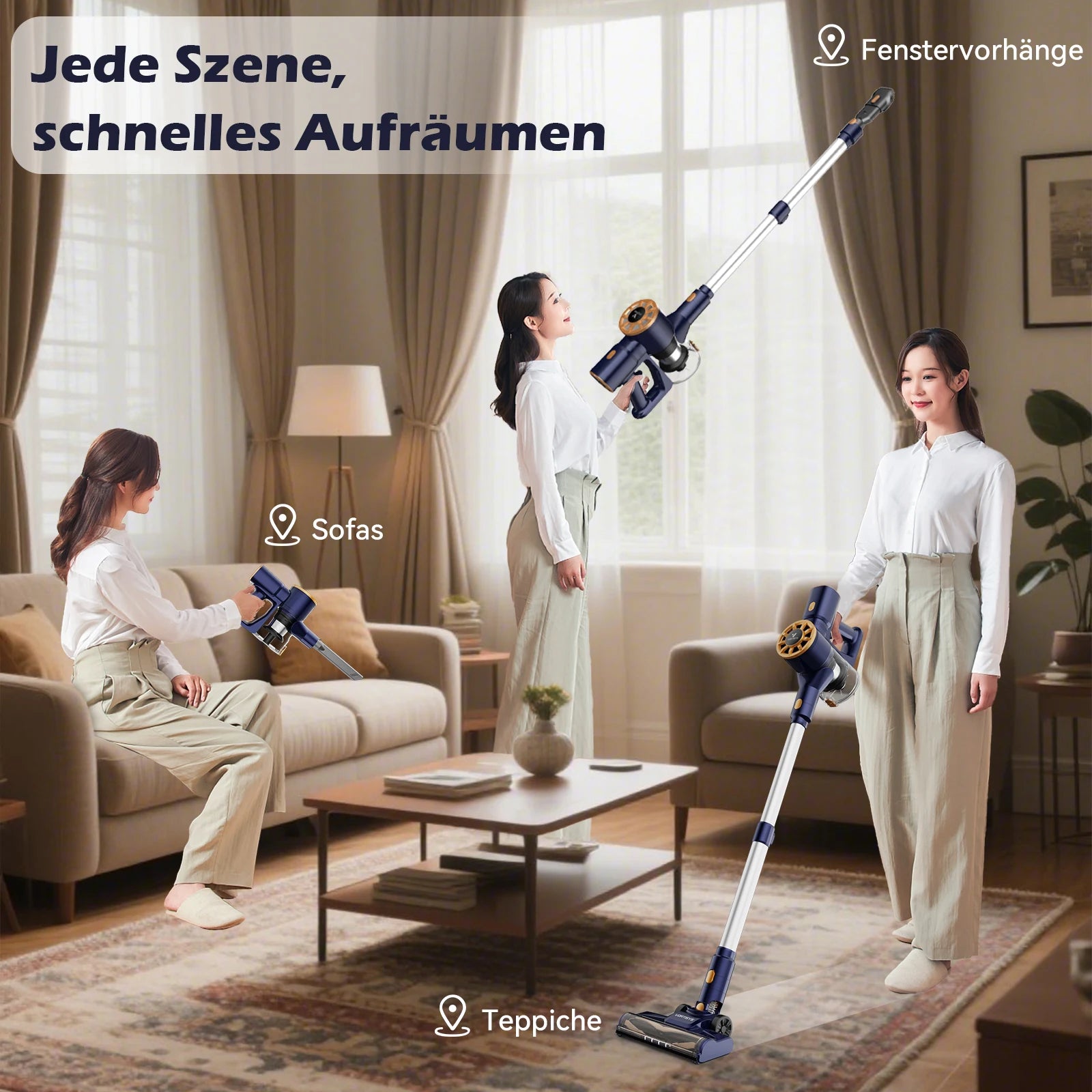 Aspirateur Balai Sans Fil Vortisys N9 - 55KPA, Autonomie 55 Minutes