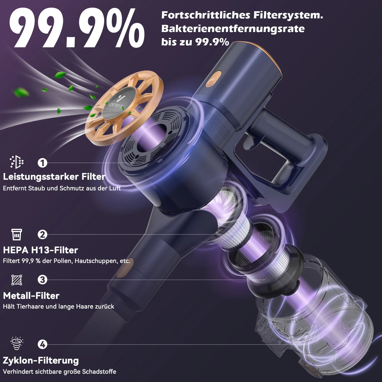 Aspirateur Balai Sans Fil Vortisys N9 - 55KPA, Autonomie 55 Minutes
